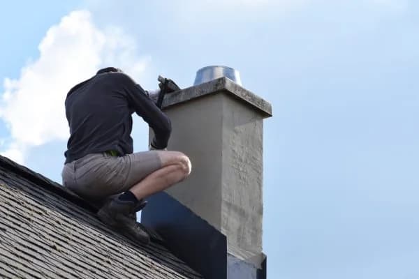 Detail van vernieuwd voegwerk en metselwerk op gerenoveerde schoorsteen
